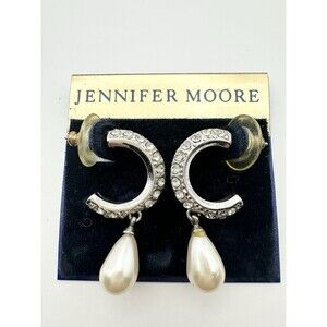 Vintage Jennifer Moore Faux Pearl Rhinestone Earrings